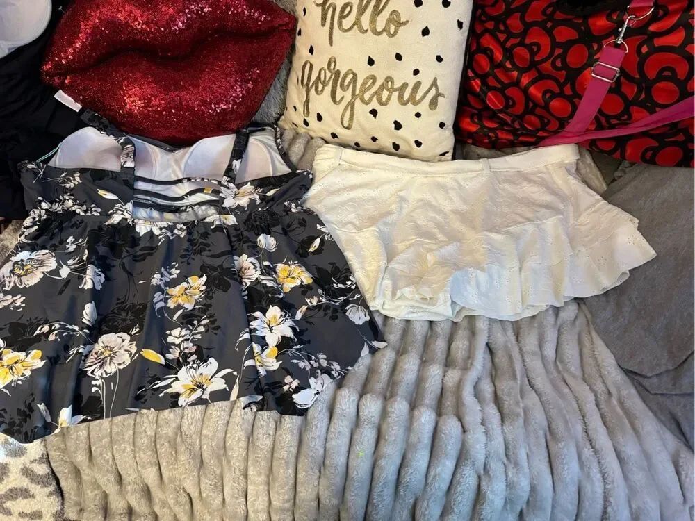 Plus size 3xl kona sol nwt swim skirt bottom w grey floral lattice tankini top s